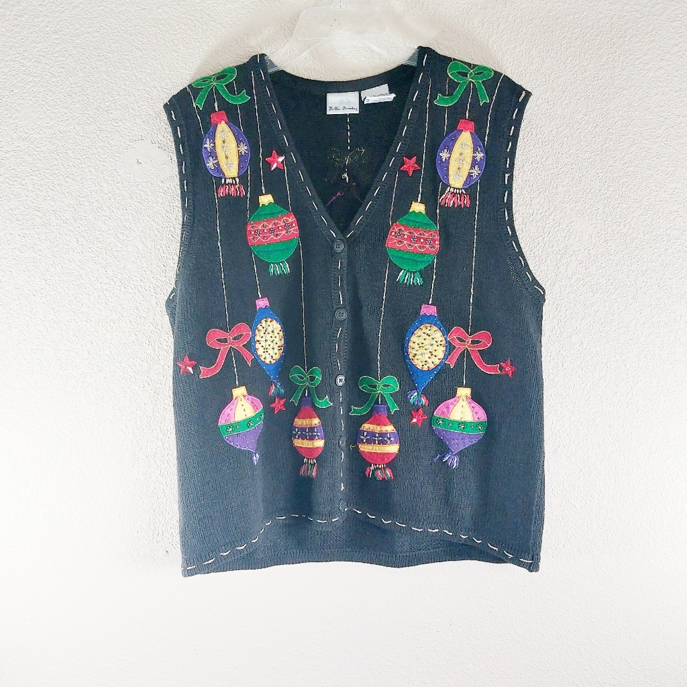 VINTAGE BOBBIE BROOKS SWEATER VEST NEW YEARS EVE THEMED